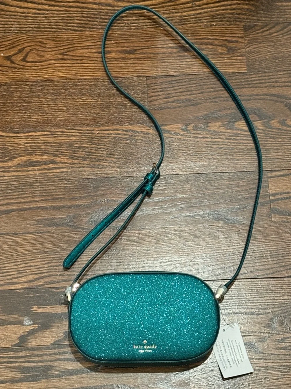 Kate Spade Teal Glitter Oval Crossbody Bag